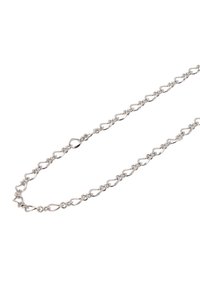 Ezüst színű fém lánc nyaklánc, sima felületű, ovális láncokkal, különböző méretekben, egyszerű, kör alakú kapoccsal rögzítve.