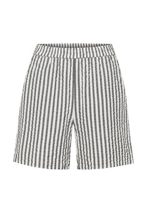 Bomuldsshorts i et grå- og hvidstribet mønster. Har en elastisk talje og en afslappet pasform med sidelommer. Glat tekstur.