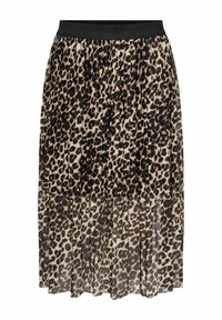 Leparda raksts vidējā garuma svārki ar krokām, ar melnu elastīgu jostasvietu un maigu, vieglu audumu.