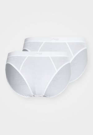 Bijeli set pamučnog donjeg rublja s glatkom teksturom i elastičnom gumicom, osmišljen s jednostavnim, klasičnim krojem i bez vidljivih uzoraka.