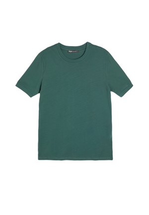 Kortærmet T-shirt i mørkegrøn, lavet af blødt stof, med rund halsudskæring og en afslappet pasform med en glat tekstur.
