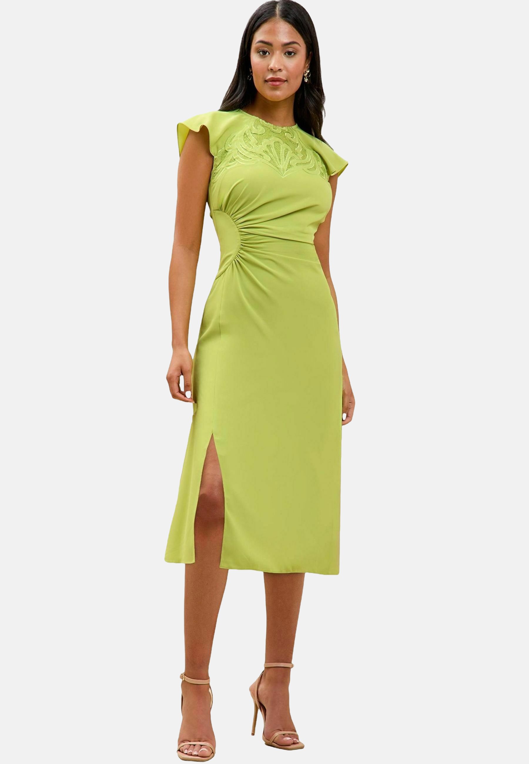 Lipsy APPLIQUE RUCHED FIT AND FLARE MIDI - Shift dress - green - Zalando