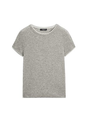 Grijze T-shirt met korte mouwen, gemaakt van zachte stof. Klassiek crew neck ontwerp met een gladde textuur en een eenvoudige, onopgesmukte stijl.