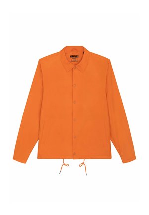 Oranje lichtgewicht jack met drukknoopsluiting, kraag, zijzakken en verstelbare trekkoorden aan de zoom.