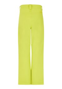 Helder limoen groene wijde broek met een gladde textuur, voorzien van een achterste riemlus en een minimalistisch design zonder zakken.