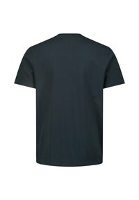 Donkerblauw katoenen T-shirt met een ronde hals en korte mouwen. De achterkant is eenvoudig, naadloos en heeft een relaxte pasvorm.