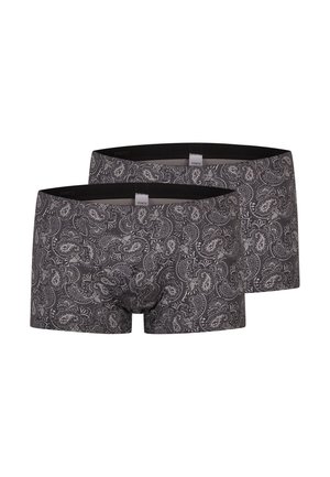Pantaloni boxer neri con un motivo paisley bianco, tessuto morbido e una cintura elasticizzata con un'etichetta del logo. Inclusa confezione da due.