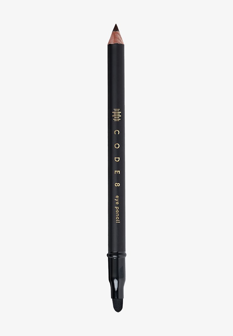 Crayon noir avec une pointe effilée et un embout estompant. Présente des lettres dorées, avec un design élégant et une texture lisse.