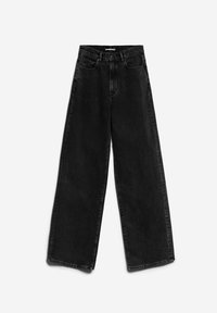 Černé široké džíny z denimu. Mají pět kapsový design, vysoký pas a čistý lem. Matný povrch s mírně vybledlou texturou.