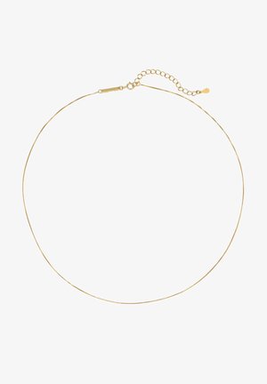 Collier doré avec un design de chaîne délicate, comportant un fermoir et une longueur ajustable grâce à une chaîne d'extension.