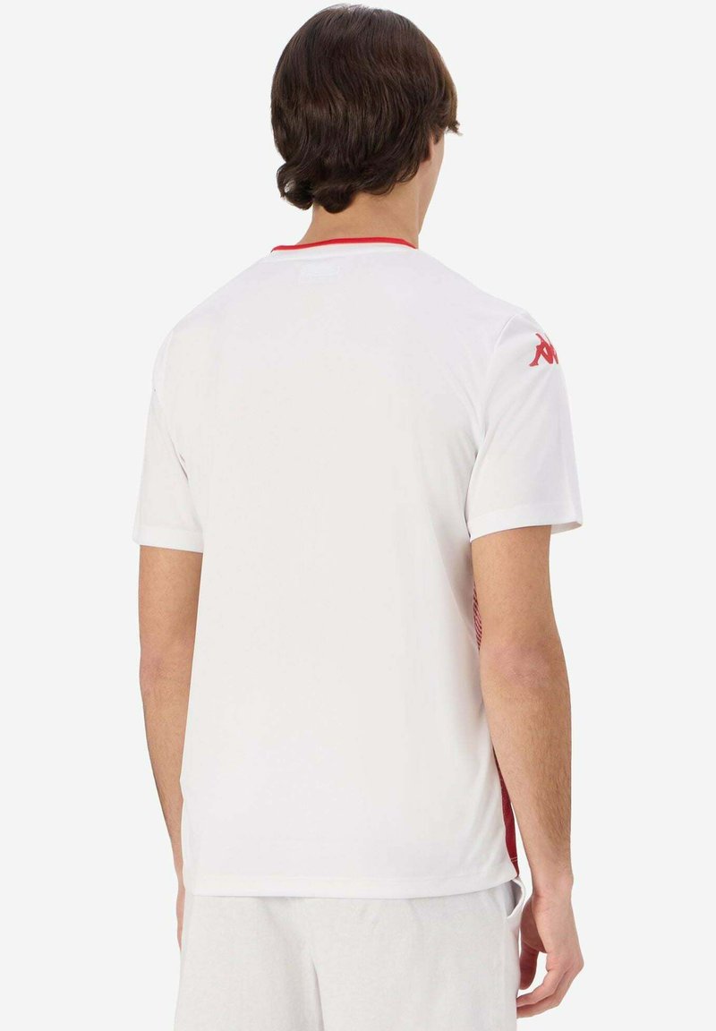 Witte shirt met korte mouwen met rode accenten, een ronde hals en textuur zijpanelen. Gemaakt van lichtgewicht, ademend materiaal.