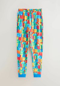 Krāsainas pidžamas bikses ar elastīgu jostu. Tās rotā izteiksmīgi burti un raksti, tostarp zvaigznes un varavīksnes. Izgatavotas no mīksta auduma.