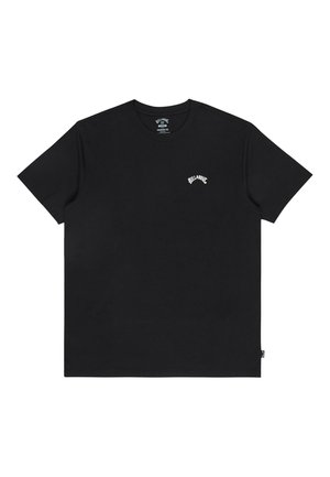 Czarna bawełniana koszulka z okrągłym dekoltem i krótkimi rękawami. Posiada małe białe logo na lewej piersi oraz prosty dół.