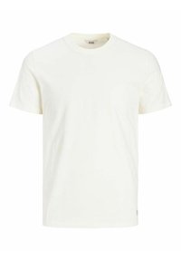 Vit bomulls t-shirt med rund hals, korta ärmar och en subtil textur. Har en liten logotags vid nederkantens vänstra söm.