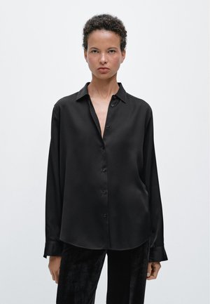 Massimo Dutti FLOWING SATIN LONG SLEEVE - Skjortebluser - black