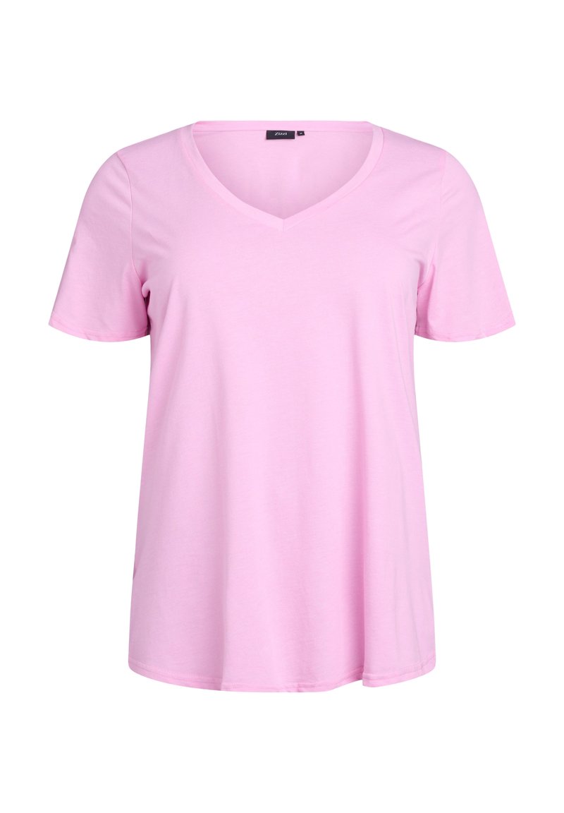 Zizzi KURZÄRMELIG V-AUSSCHNITT - T-shirt - bas - bonbon