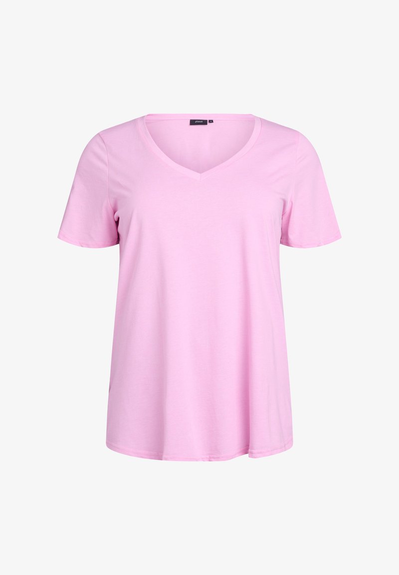 Zizzi KURZÄRMELIG V-AUSSCHNITT - Paprasti marškinėliai - bonbon