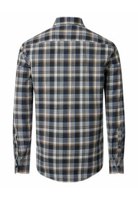 Langarmhemd in einem blauen, weißen und braunen Karomuster. Mit button-down Kragen und verstellbaren Knopfärmeln. Weiches Stoffgefühl.