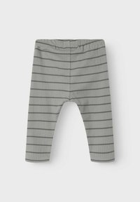 Szürke bordázott leggings sötétszürke vízszintes csíkokkal, rugalmas derékpánttal és sima felülettel. Kényelmes szabás a kényelmes viselet érdekében.