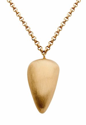 Collar de cadena dorada con un colgante en forma de lágrima de acabado mate y suave colgando en el centro.