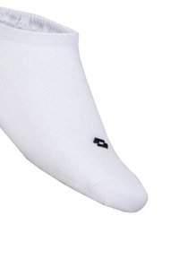 Calzino bianco alla caviglia realizzato in cotone con una texture a costine e un dettaglio logo nero vicino alla punta. Design liscio, leggero e minimalista.