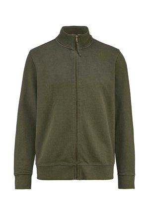 Khaki zip-up jack made van zachte stof, met een hoge kraag, lange mouwen, geribde manchetten en een ontspannen pasvorm.