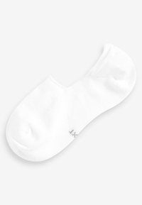Calzino bianco alla caviglia con una texture liscia, punta arrotondata e design a taglio basso. Presenta un piccolo logo grigio vicino alla punta.