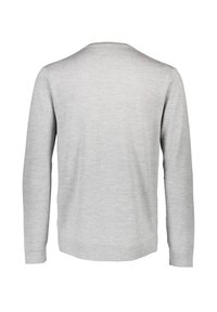 Maglione a maniche lunghe in grigio chiaro, realizzato in morbido materiale a maglia. Presenta un collo rotondo e polsini a costine per una vestibilità comoda.