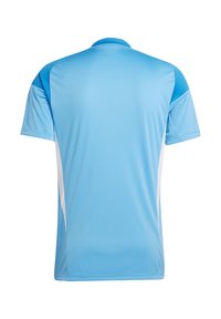Hellblaues Sporthemd mit kurzen Ärmeln, rundem Kragen und weißen Side-Accents. Hergestellt aus glattem, leichtem Material.