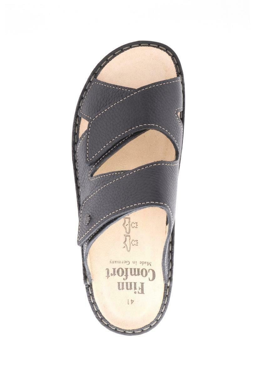 Pantolette Finn Comfort Riad - Cuir Noir Bison, Semelle Confort, Fermeture Velcro - Pour Hommes