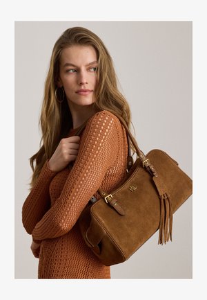 Lauren Ralph Lauren, SUEDE LARGE MARCY ZIP SATCHEL - Handtasche - light tobacco