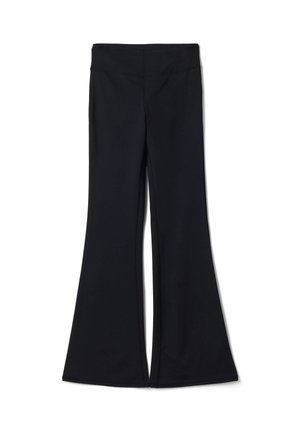 Pantalones negros de tiro alto con pernera ancha, mostrados extendidos sobre un fondo blanco.
