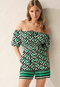 Next - OFF SHOULDER TALL  REGULAR FIT - Jumpsuit - green geometric Miniatuurafbeelding 1