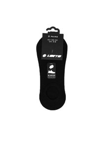 Calzini neri alla caviglia con una texture liscia, caratterizzati da un design della parte posteriore anti-scivolo. Confezionati con un'etichetta che indica la taglia EU 36-42, UK 3-8.