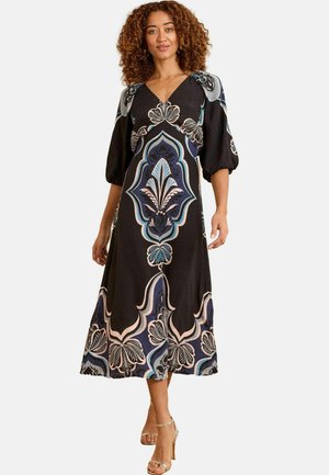REGULAR FIT - PRINTED V-NECK PUFF SLEEVE MIDI  - Denné šaty - black bohem