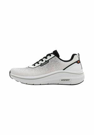 Light gray and white athletic shoe with black laces and accents, thick cushioned sole, and "MTSPORT" branding on side and heel.
