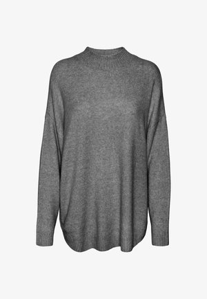 Grauer, übergroßer Strickpullover mit hohem Rippkragen und Raglanschnitt. Verfügt über eine glatte Textur und einen geraden Saum.