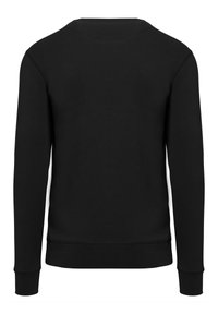 Svart Sweatshirt, långa ärmar, rundad halsringning, mjukt tyg, enkel design, inga mönster eller detaljer, avslutad kant och manschetter.