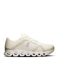 White lightweight running shoes with a breathable mesh upper, minimalistic design, and CloudTec sole technology for cushioning.
