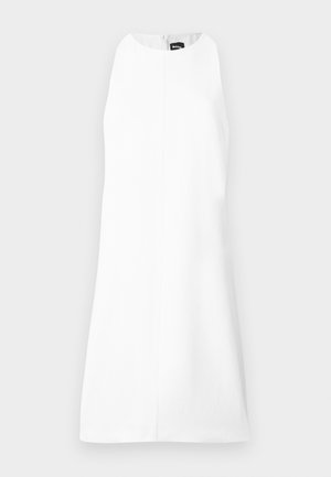 Αμάνικο λευκό φόρεμα μήκους μέχρι τα γόνατα με ψηλό στρογγυλό λαιμόκοψη και κλείσιμο με φερμουάρ στην πλάτη.