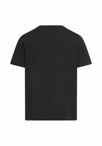 Sort t-shirt med korte ærmer og rund halsudskæring. Glat bomuldsstof, enkelt design uden mønstre eller pynt.