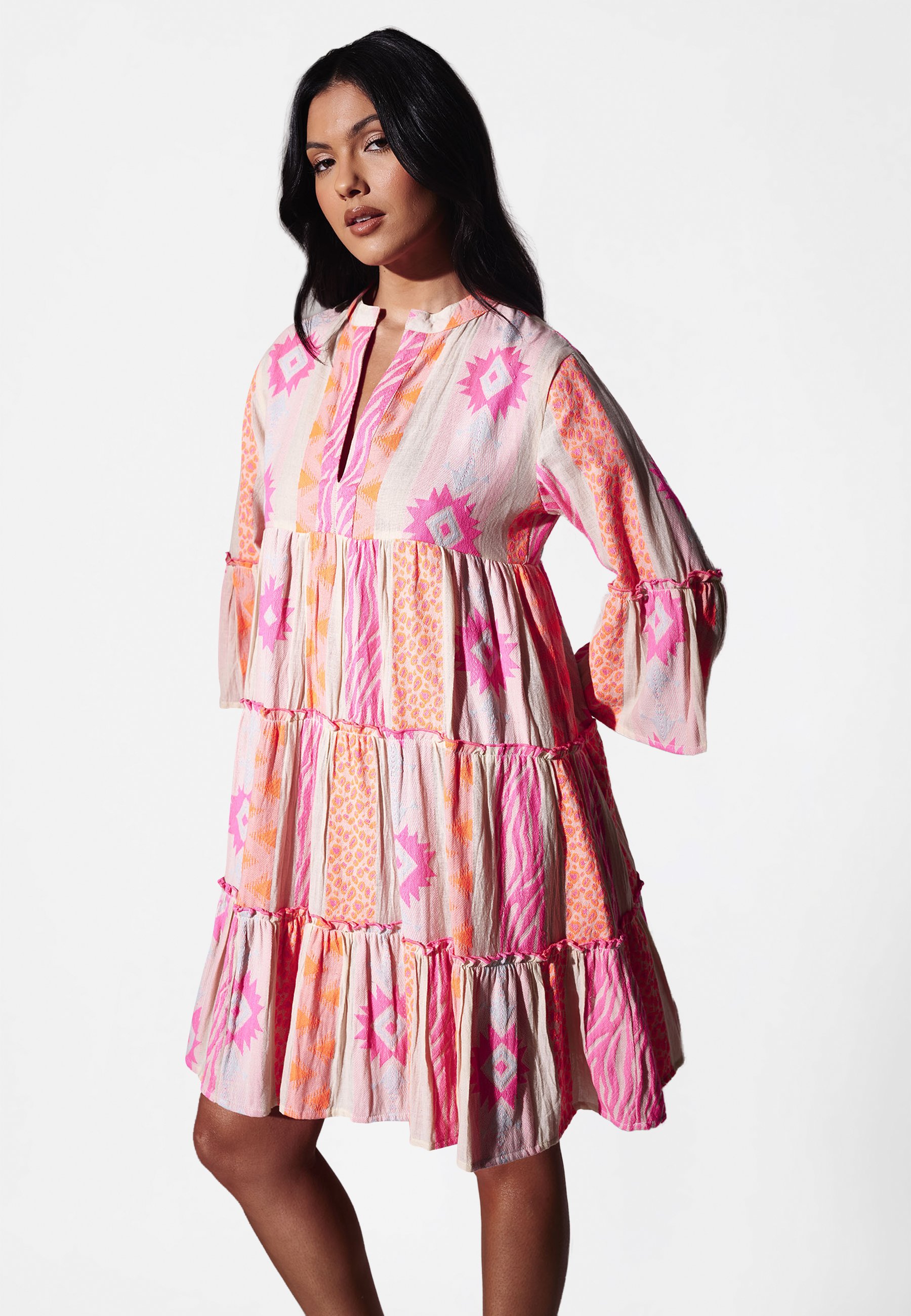 South Beach LONG SLEEVE MINI - Day dress - neon/pink