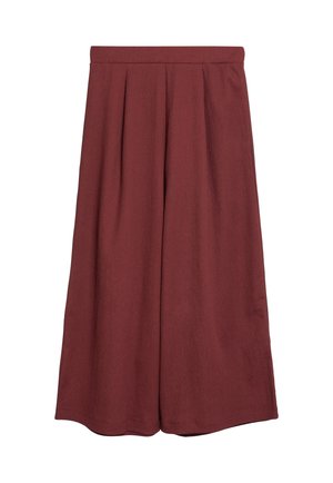 Wijde, hoog getailleerde cropped broek in gestructureerde donkerrode stof met voorplooien en een rechte zoom.