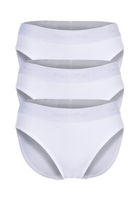 Set van drie witte katoenen slipjes met zachte elastische tailleband met het "Marc O'Polo" logo. Glad textuur, klassieke uitstraling, volledige bedekking.