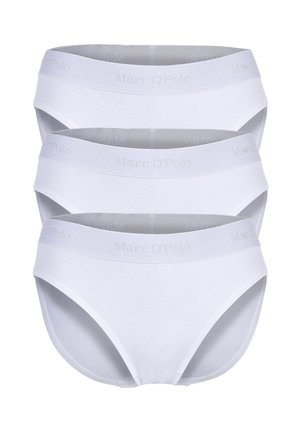 Set van drie witte katoenen slipjes met zachte elastische tailleband met het "Marc O'Polo" logo. Glad textuur, klassieke uitstraling, volledige bedekking.