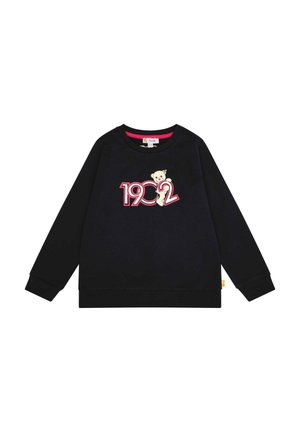 Sweat-shirt noir à manches longues pour enfants, avec "1902" en rose et un petit dessin d'ours en peluche au centre avant.