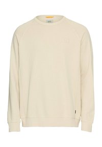Lichtbeige sweatshirt met lange mouwen, geribbelde manchetten en ronde hals. Beschikt over een subtiele logo op de borst en een contrasterende kleur van het binnenlabel.