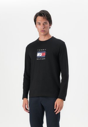 LINEAR FLAG GRAPHIC TEE - Long sleeved top - black