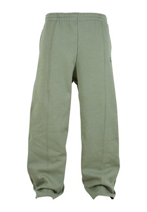 Gray-green sweatpants with elastic waistband. Features side seams and tapered cuffs. Made of soft, breathable fabric.