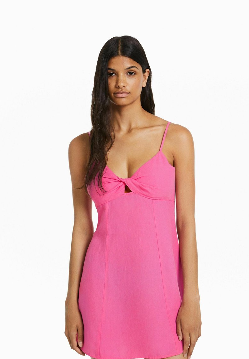 Bershka STRAPPY BLEND WITH KNOT MINI Day dress dark purple